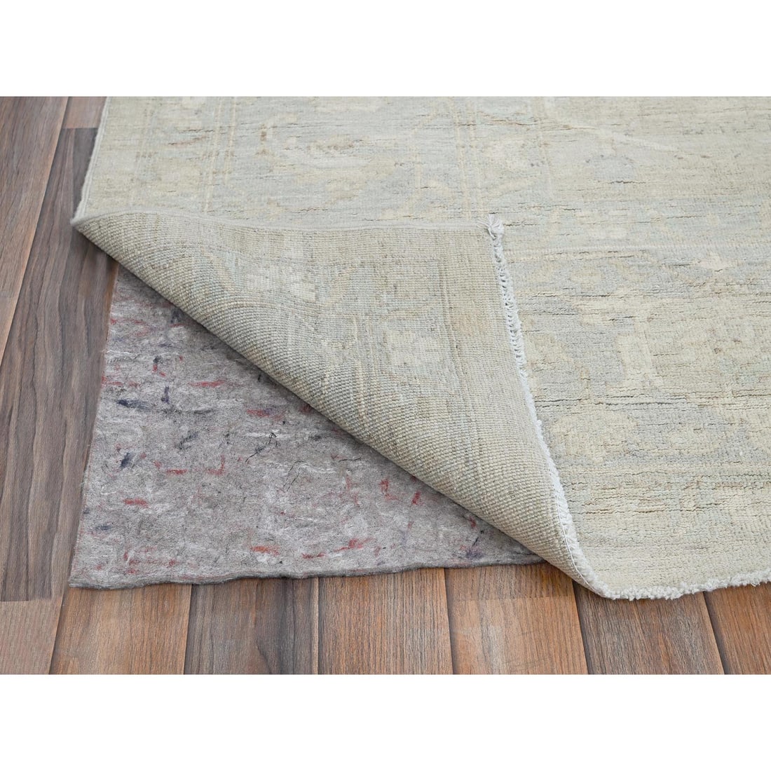 Oyster White Washed Out Peshawar Hand Knotted Pure Wool Oriental Rug - 4
