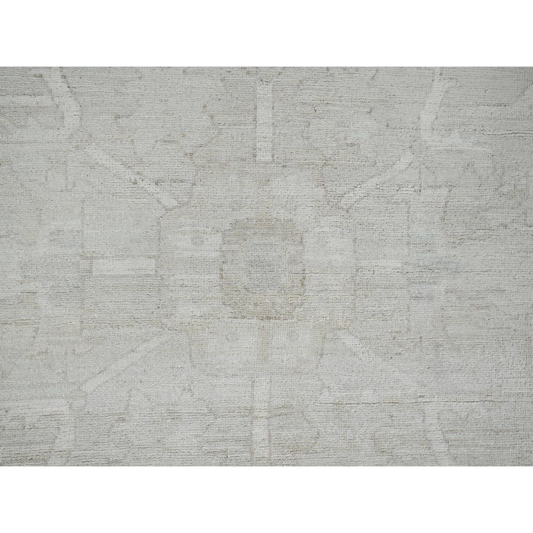 Oyster White Washed Out Peshawar Hand Knotted Pure Wool Oriental Rug - 8