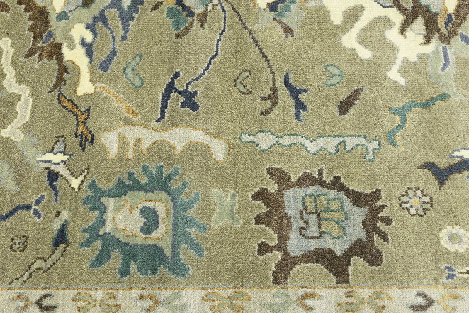 Khaki Floral 8X10 Oushak Chobi Oriental Rug - 11