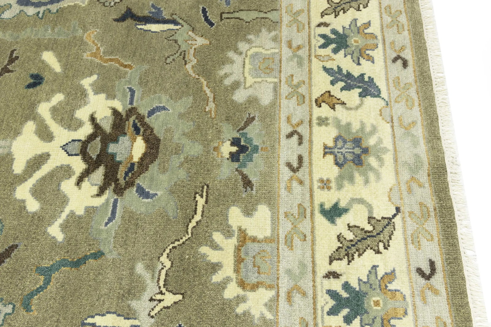 Khaki Floral 8X10 Oushak Chobi Oriental Rug - 14