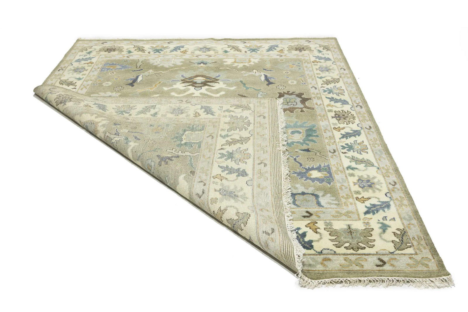 Khaki Floral 8X10 Oushak Chobi Oriental Rug - 19