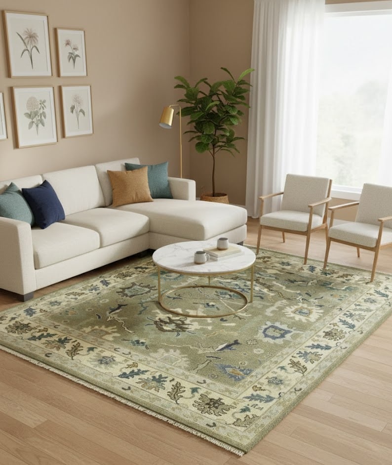 Khaki Floral 8X10 Oushak Chobi Oriental Rug - 2