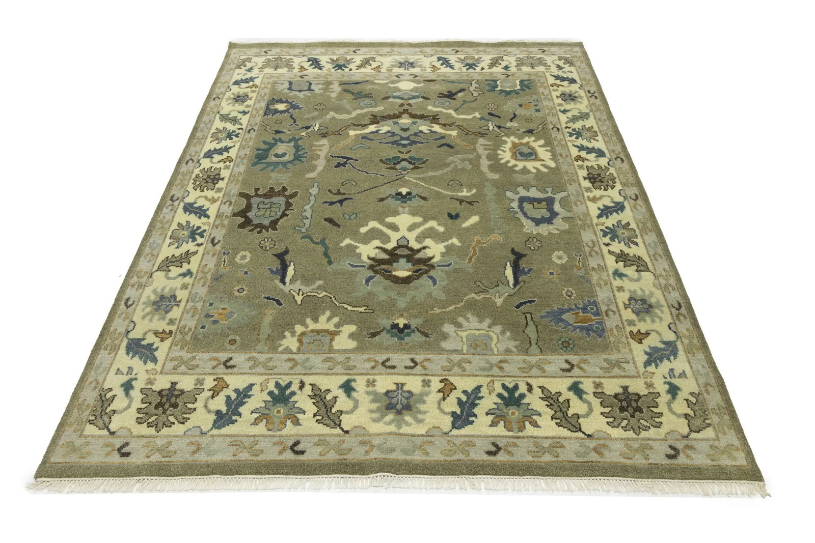 Khaki Floral 8X10 Oushak Chobi Oriental Rug - 3