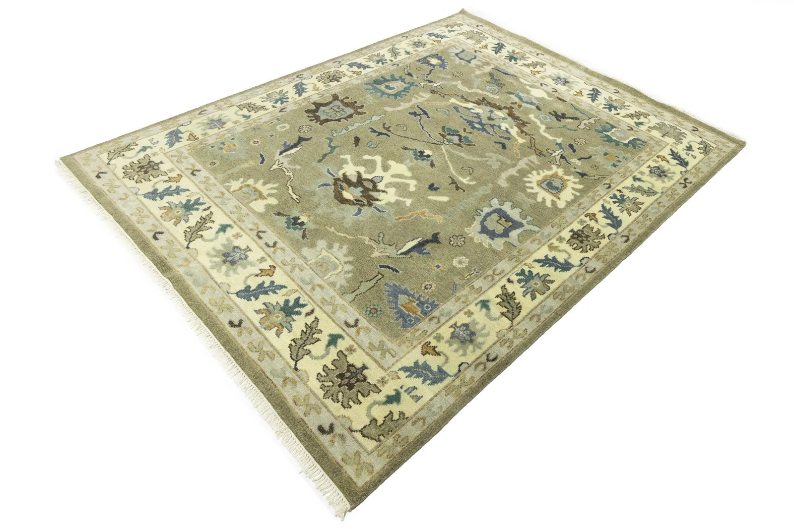 Khaki Floral 8X10 Oushak Chobi Oriental Rug - 4