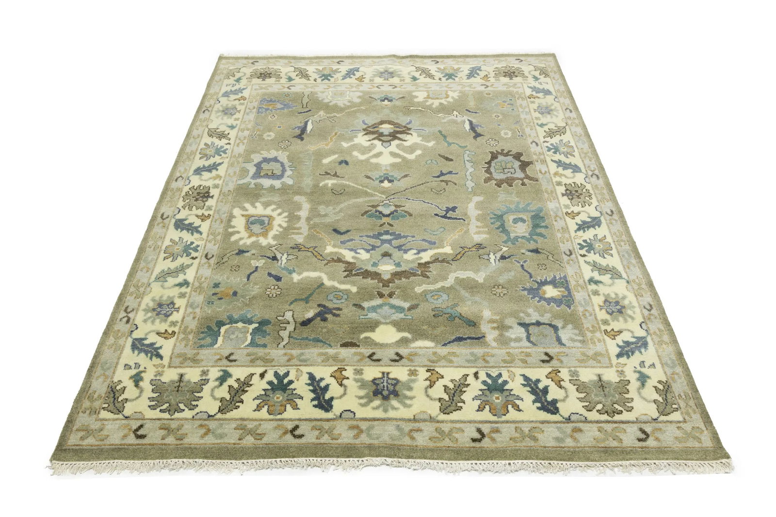 Khaki Floral 8X10 Oushak Chobi Oriental Rug - 5