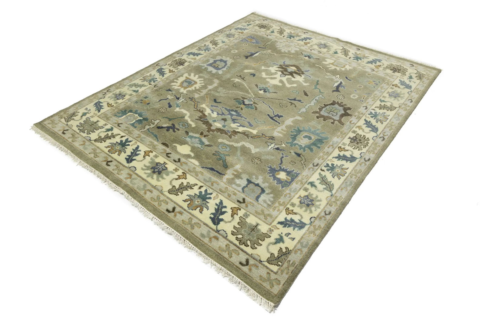 Khaki Floral 8X10 Oushak Chobi Oriental Rug - 6