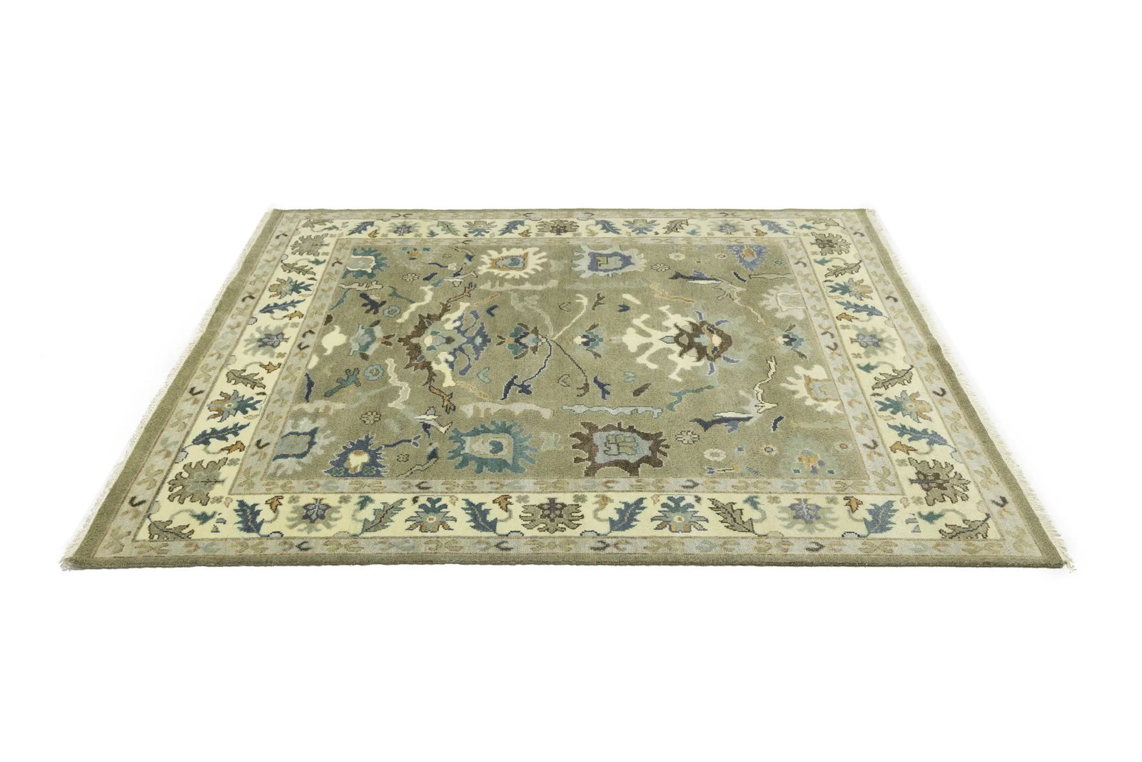 Khaki Floral 8X10 Oushak Chobi Oriental Rug - 7