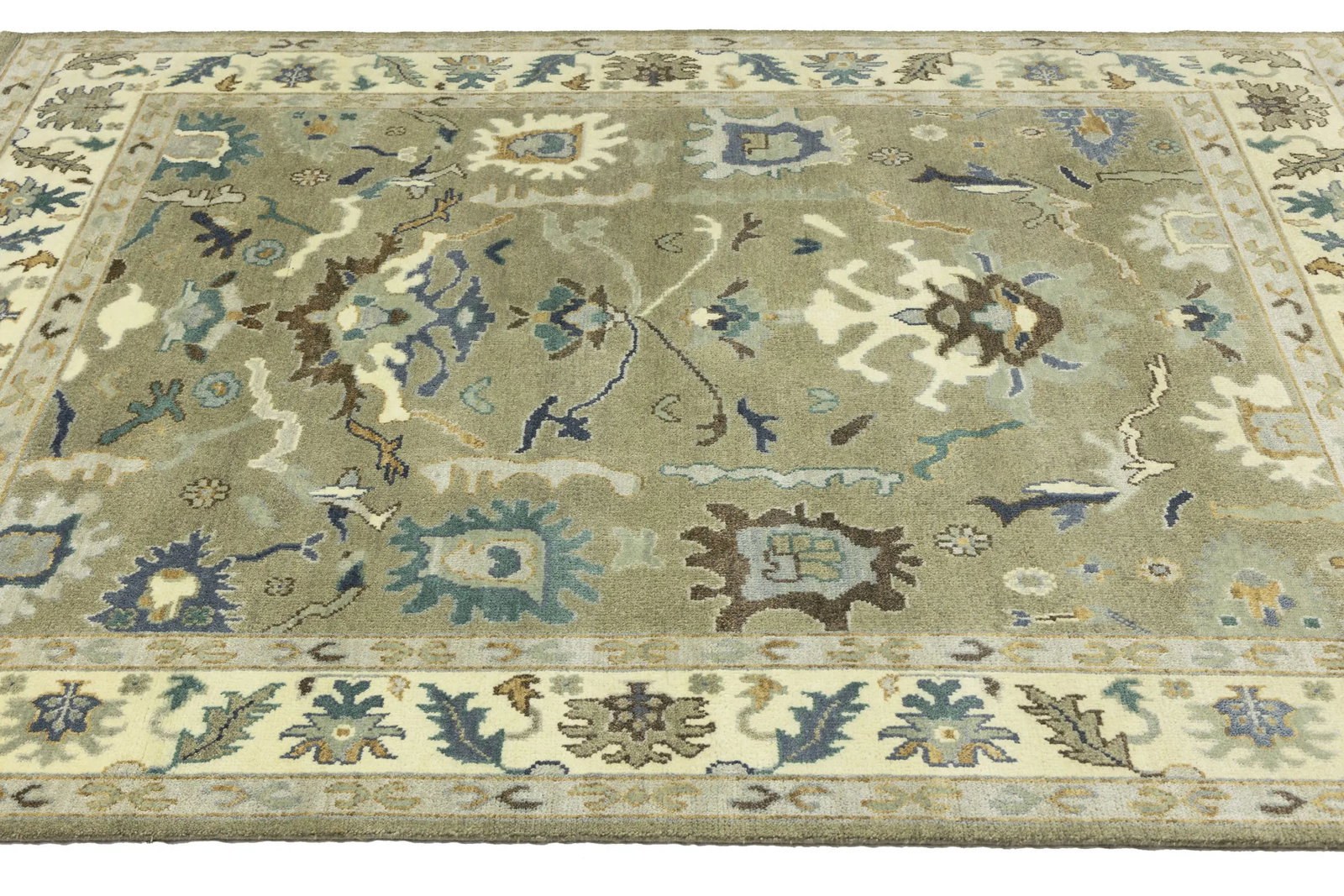 Khaki Floral 8X10 Oushak Chobi Oriental Rug - 8