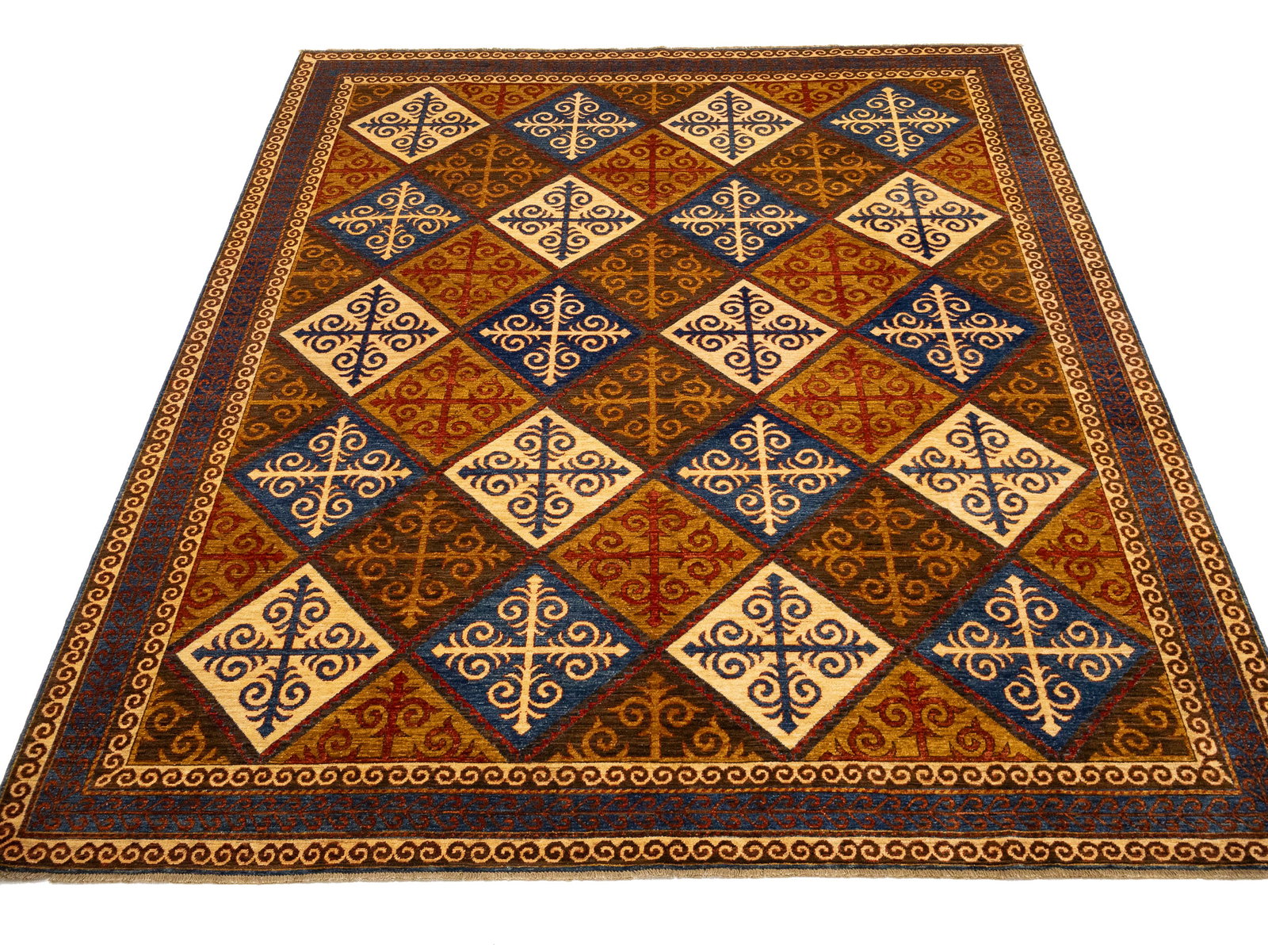 Multicolored Geometric Tribal 8'5X9'8 Afghan Yalameh Oriental Rug: Title: Multicolored Geometric Tribal 8'5X9'8 Afghan Yalameh Oriental Rug Description:Hand Knotted 8'5X9'8 multicolor Oriental rug made with vegetable dyes (fine wool pile and cotton foundation), super