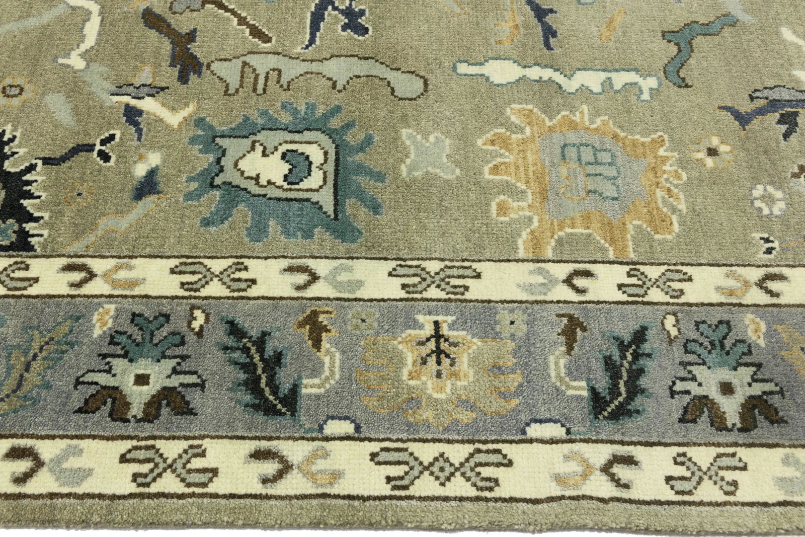 Khaki Floral 8X10 Oushak Chobi Oriental Rug - 12