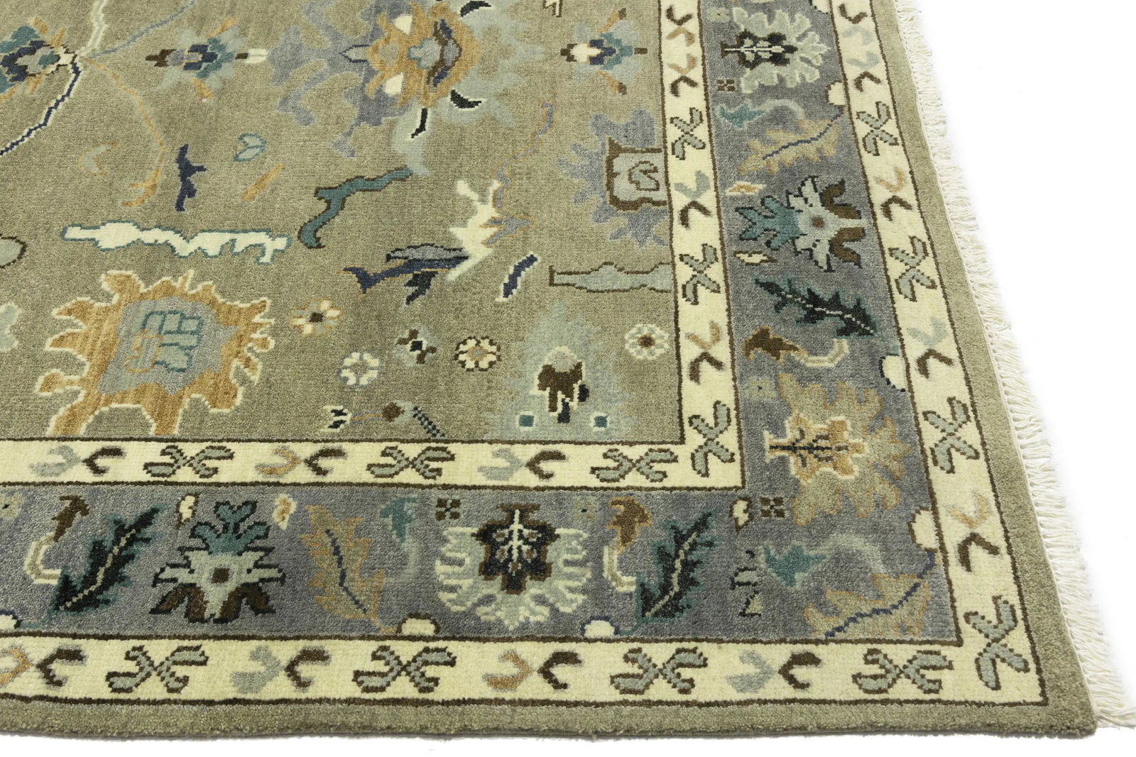 Khaki Floral 8X10 Oushak Chobi Oriental Rug - 13