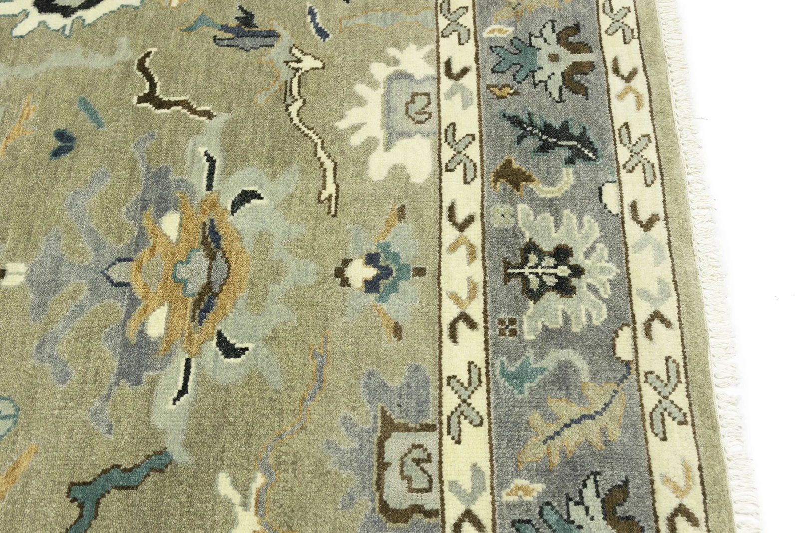 Khaki Floral 8X10 Oushak Chobi Oriental Rug - 14