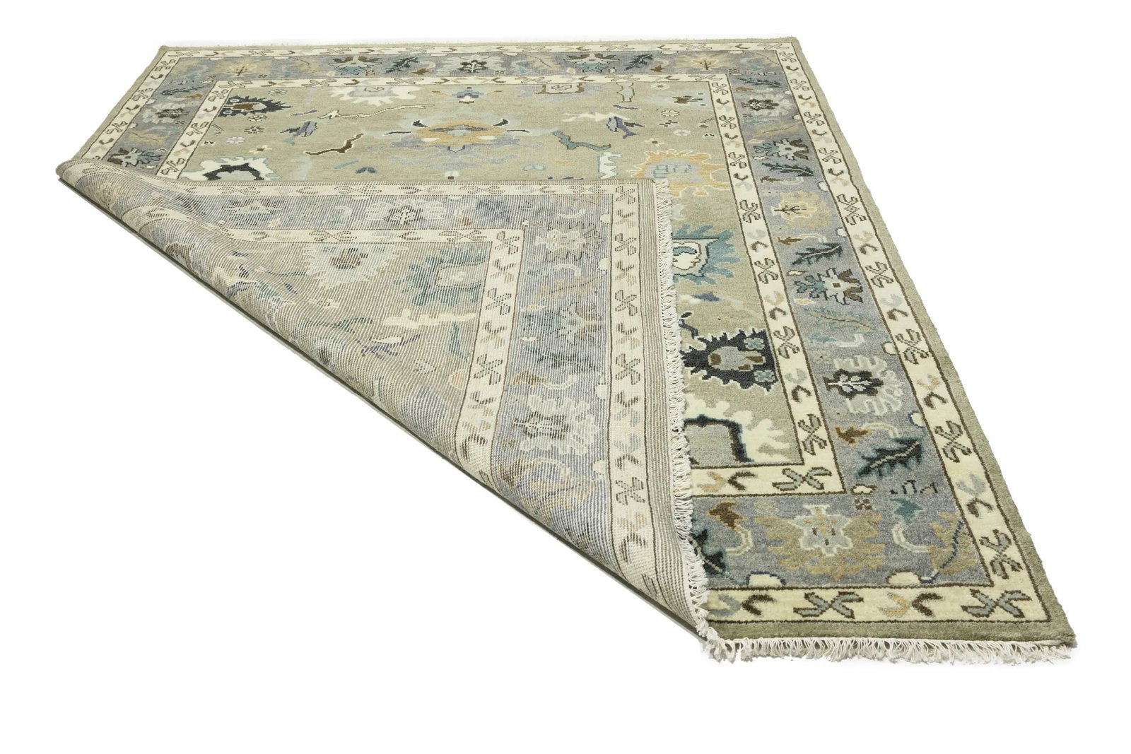 Khaki Floral 8X10 Oushak Chobi Oriental Rug - 18