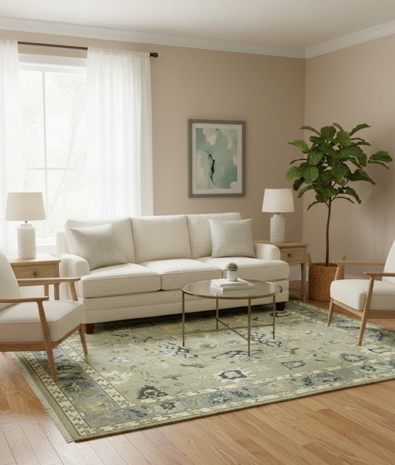 Khaki Floral 8X10 Oushak Chobi Oriental Rug - 2