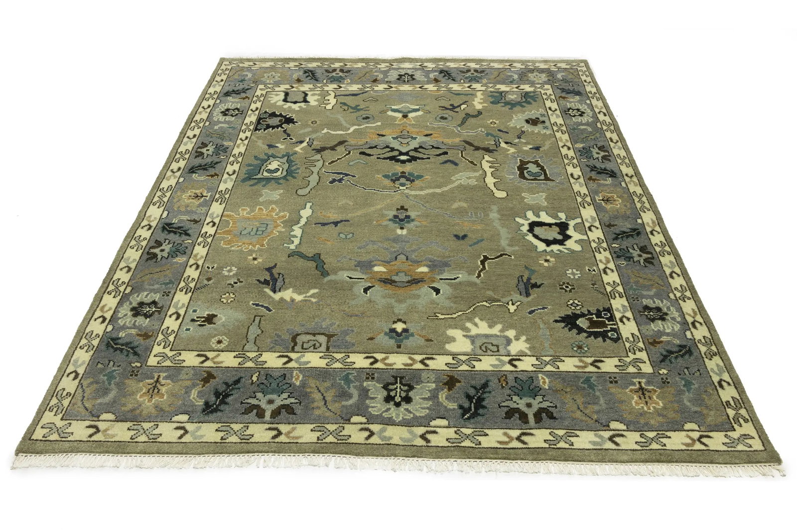 Khaki Floral 8X10 Oushak Chobi Oriental Rug - 3