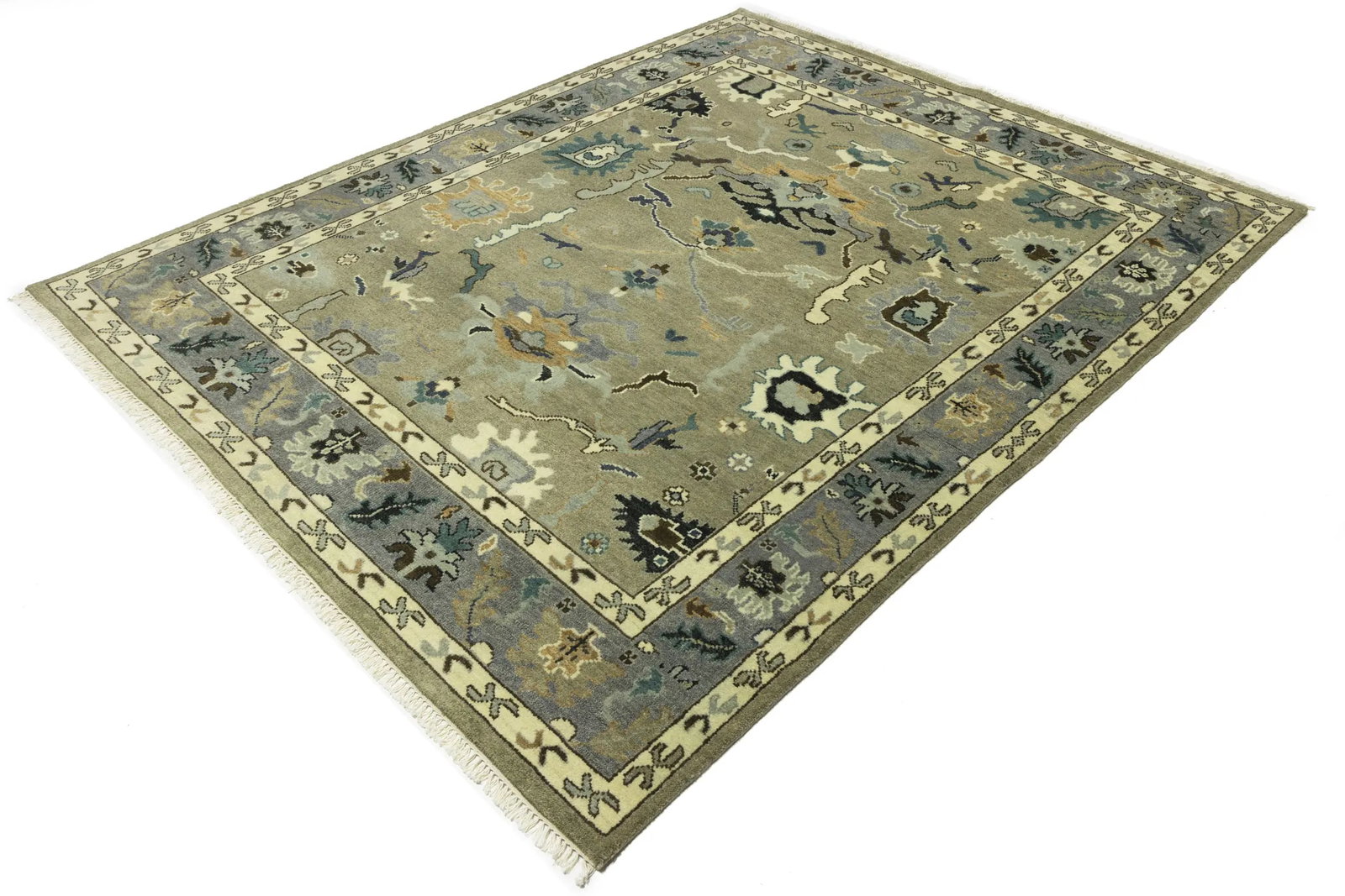 Khaki Floral 8X10 Oushak Chobi Oriental Rug - 4