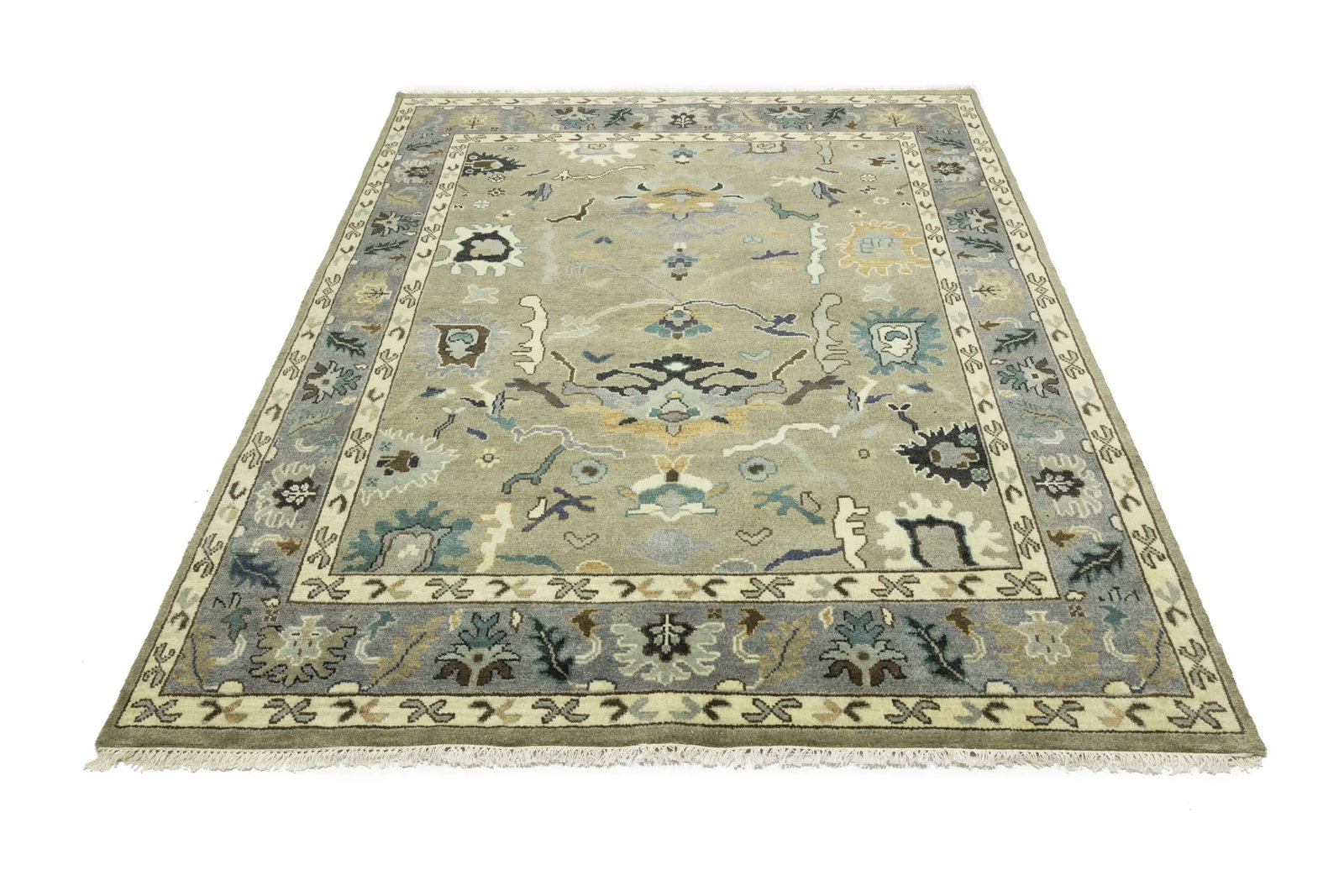 Khaki Floral 8X10 Oushak Chobi Oriental Rug - 5