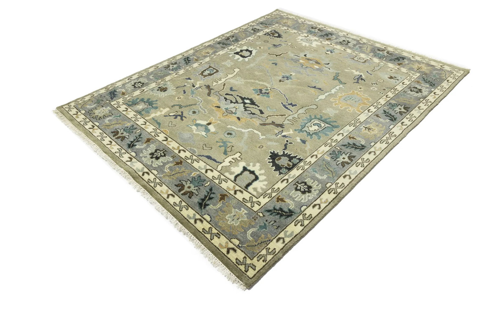 Khaki Floral 8X10 Oushak Chobi Oriental Rug - 6