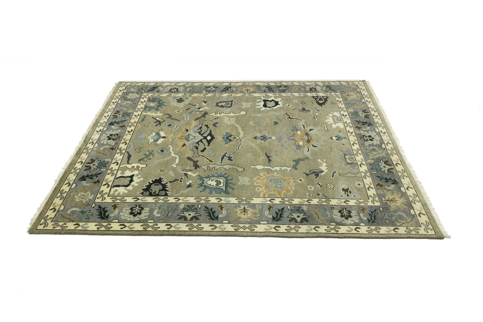 Khaki Floral 8X10 Oushak Chobi Oriental Rug - 7