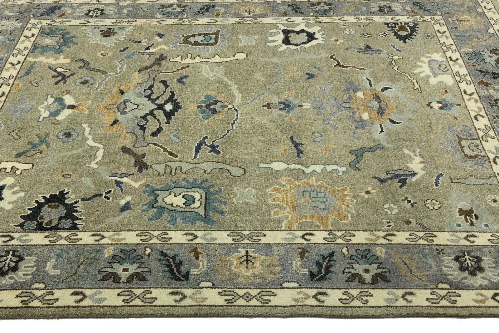 Khaki Floral 8X10 Oushak Chobi Oriental Rug - 8