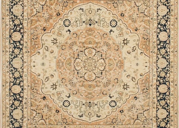 Hand Knotted Indo-Tabriz Cream Wool Oriental Area Rug Carpet 8' x 8'4" - 3