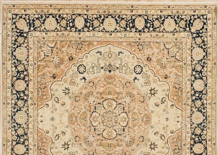 Hand Knotted Indo-Tabriz Cream Wool Oriental Area Rug Carpet 8' x 8'4" - 4