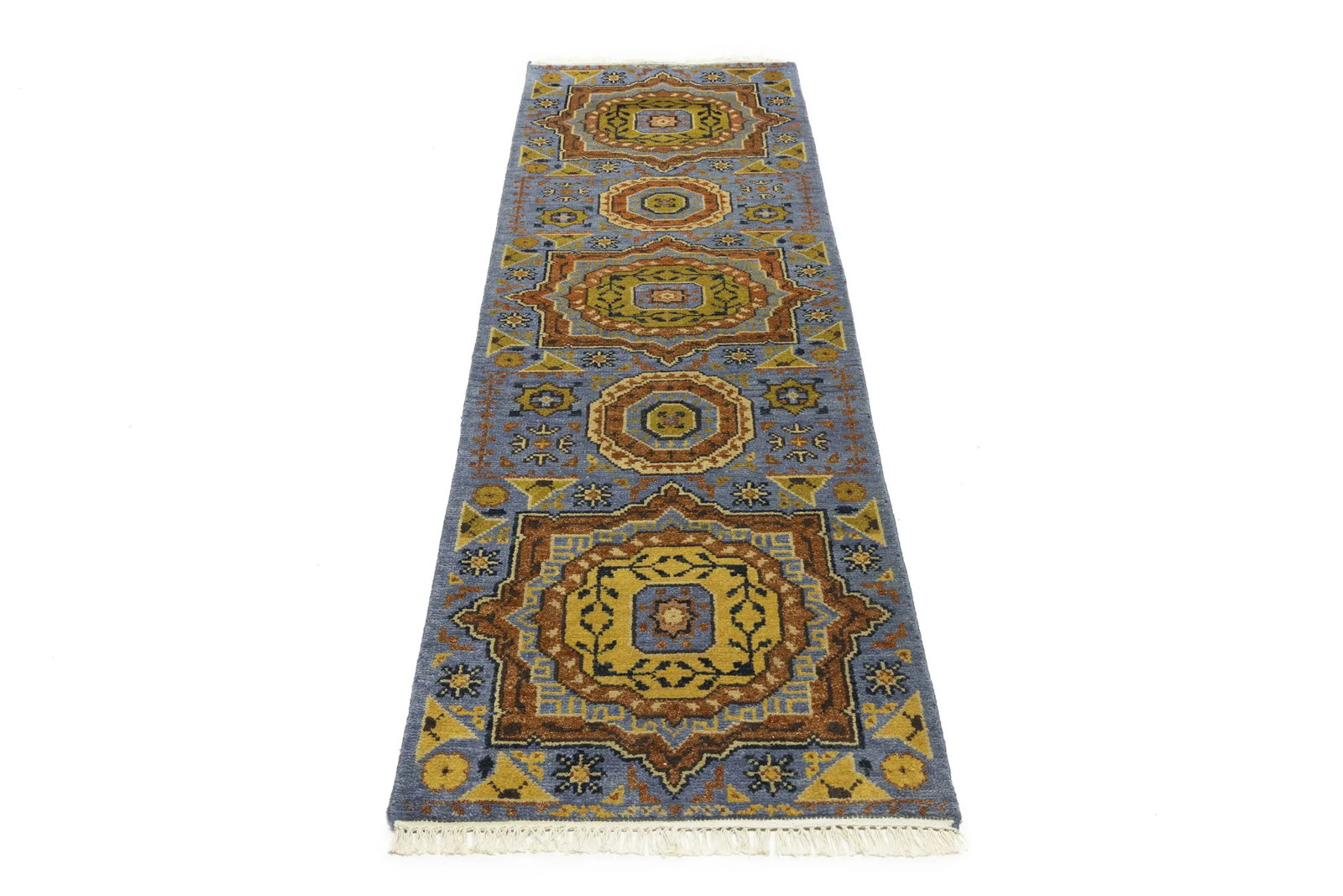 Blue Floral 2'7X10'3 Heriz Serapi Oriental Runner Rug - 3