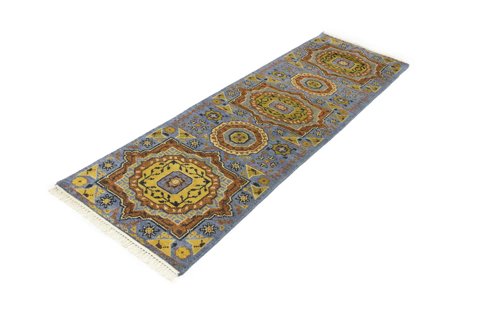 Blue Floral 2'7X10'3 Heriz Serapi Oriental Runner Rug - 4