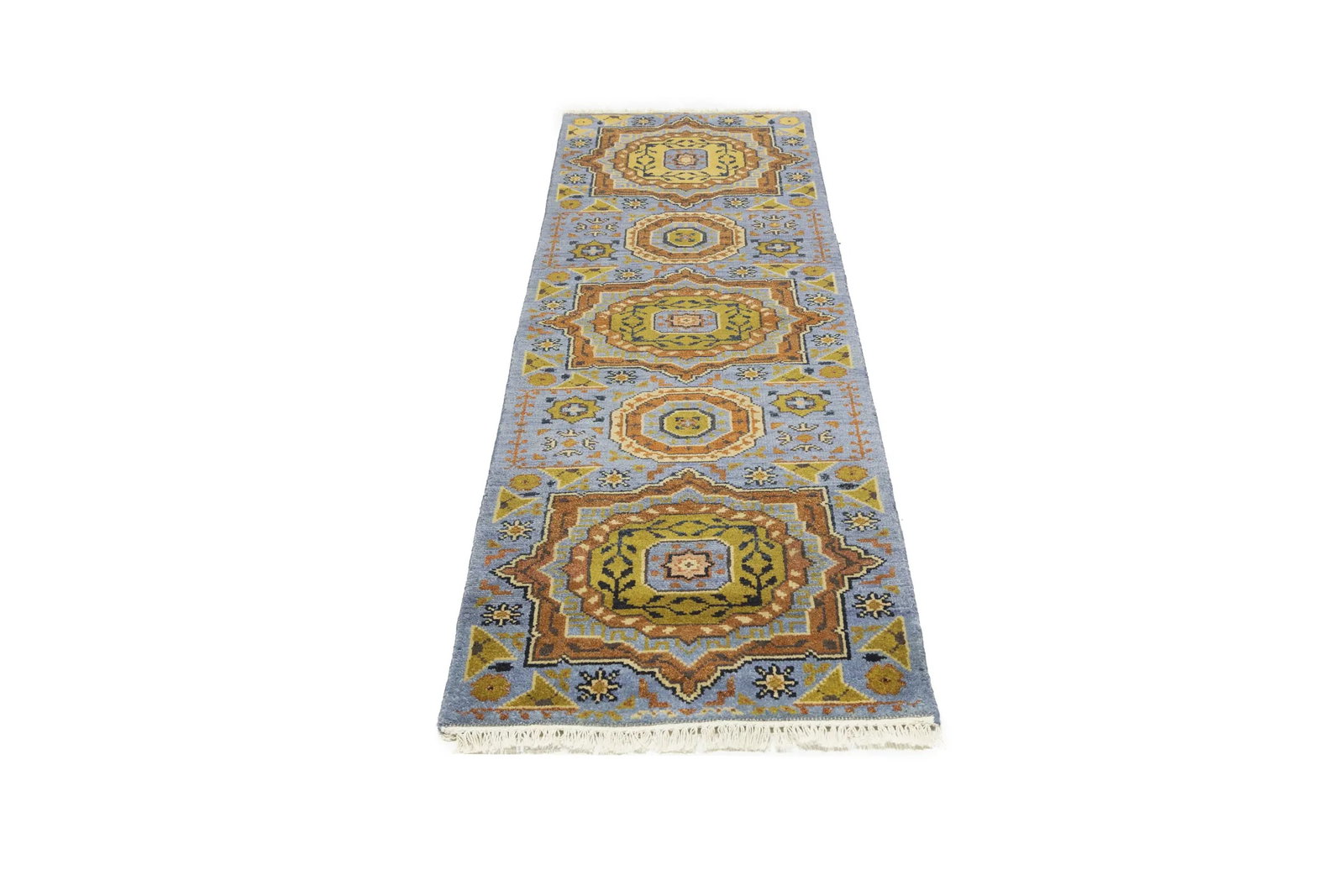 Blue Floral 2'7X10'3 Heriz Serapi Oriental Runner Rug - 5