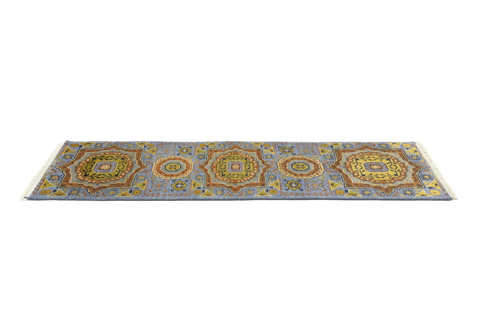 Blue Floral 2'7X10'3 Heriz Serapi Oriental Runner Rug - 6