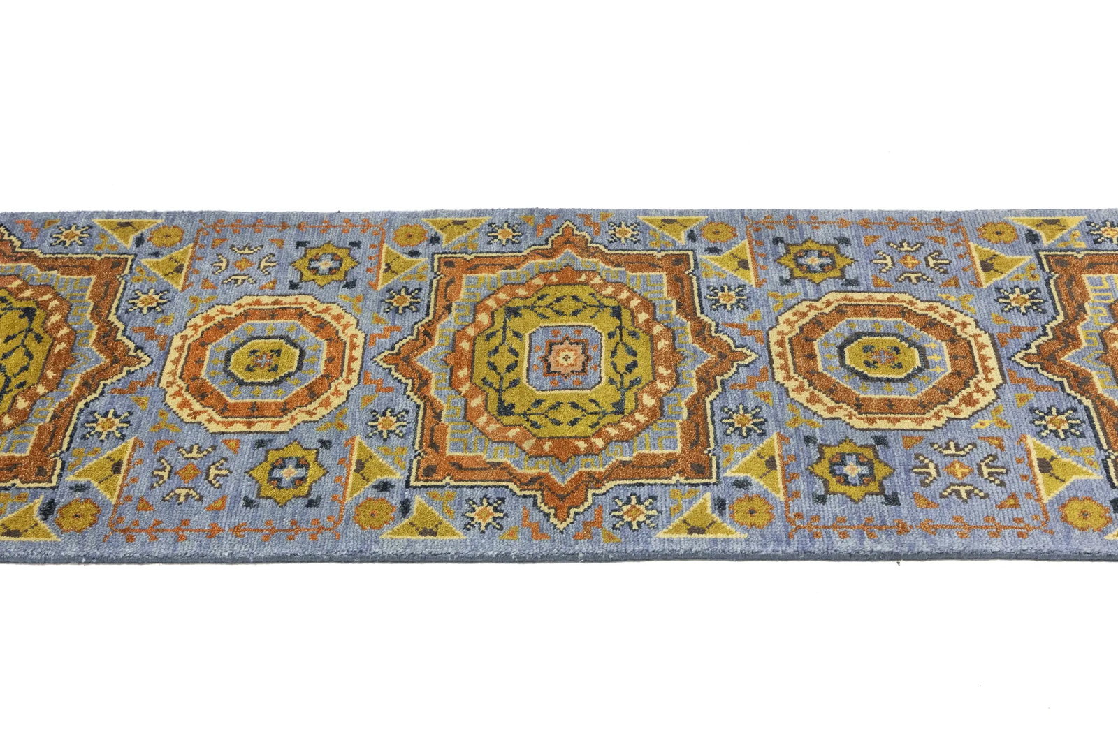 Blue Floral 2'7X10'3 Heriz Serapi Oriental Runner Rug - 7