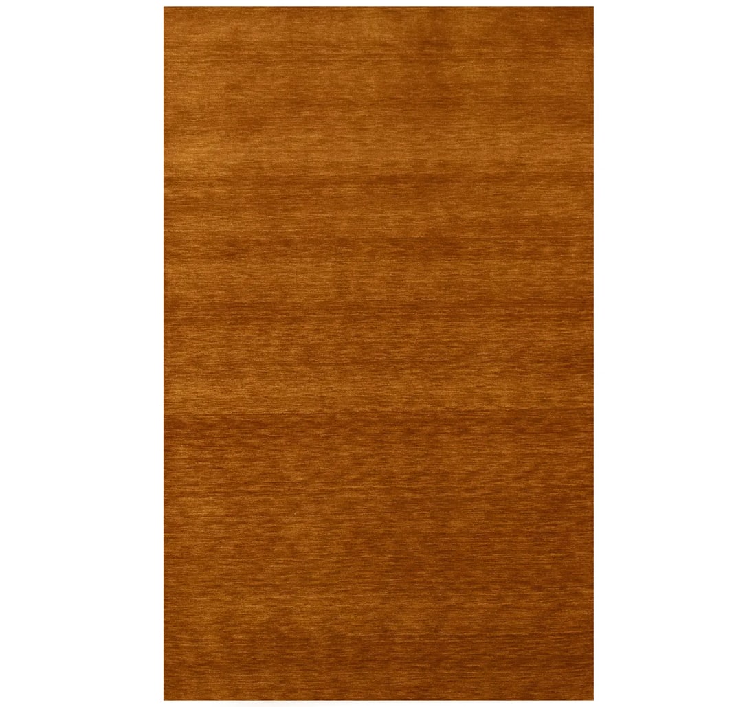 Orange Modern Solid 5X8 Gabbeh Oriental Rug: Title: Orange Modern Solid 5X8 Gabbeh Oriental Rug Description:This hand-loomed 5X8 Orange Oriental rug from India is characterized by a robust modern design and a rich Orange color. It is made from