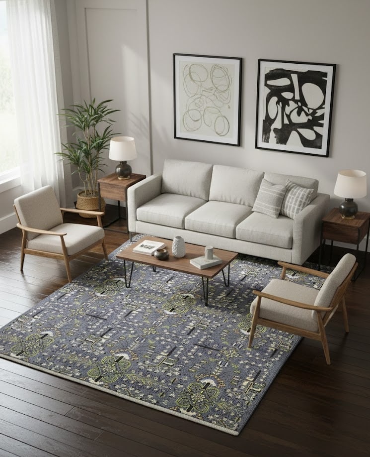 Gray Floral Tribal 9X12 Oriental Rug - 2