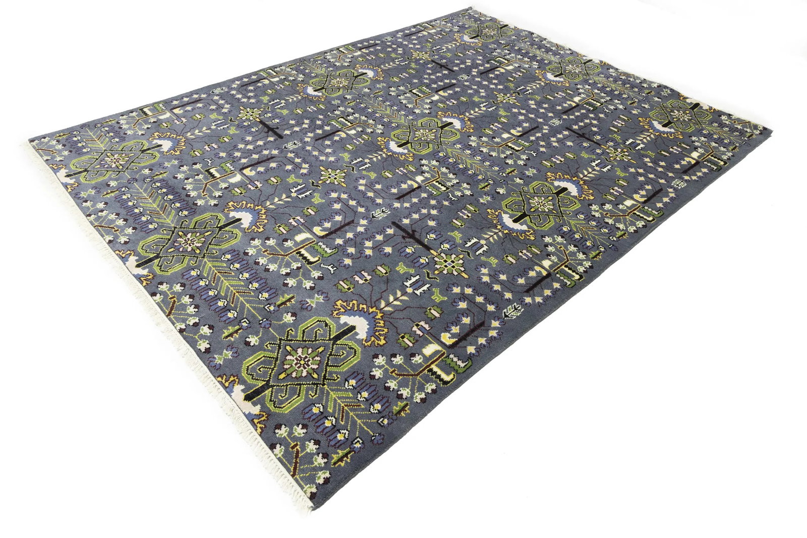 Gray Floral Tribal 9X12 Oriental Rug - 4