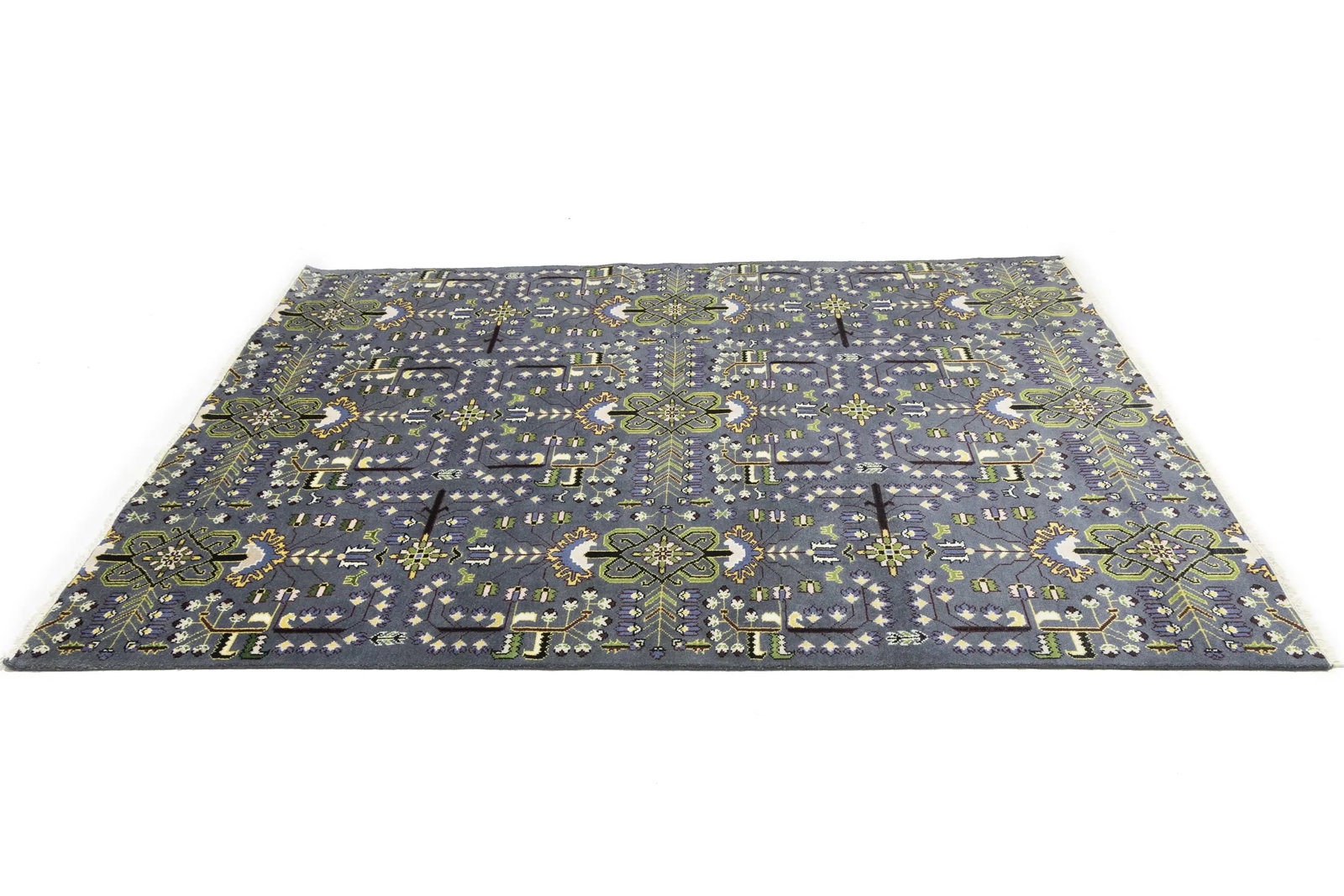 Gray Floral Tribal 9X12 Oriental Rug - 7