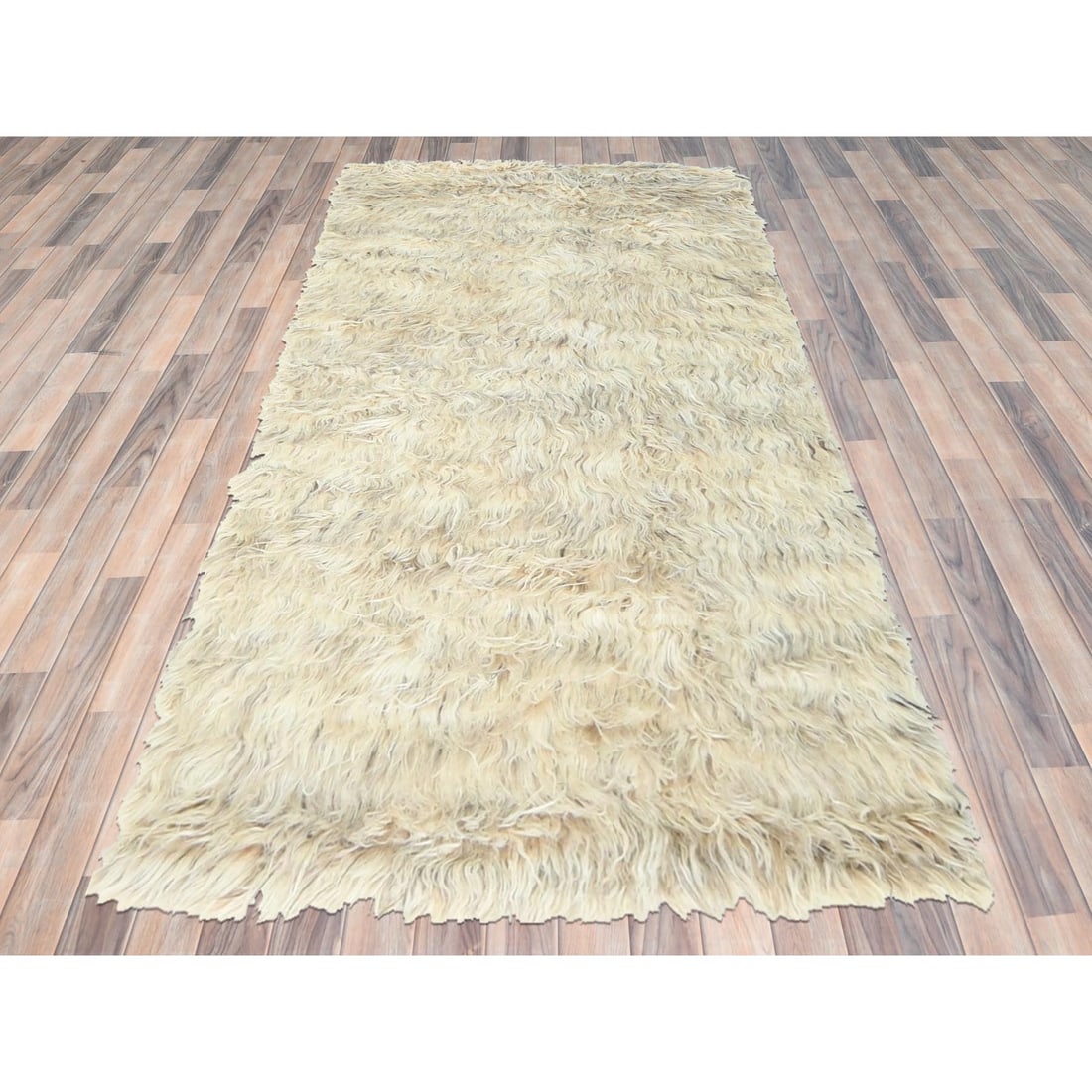 Beige, Shag Flokati Greek Style, Undyed Natural Wool Hand Knotted Rug - 2