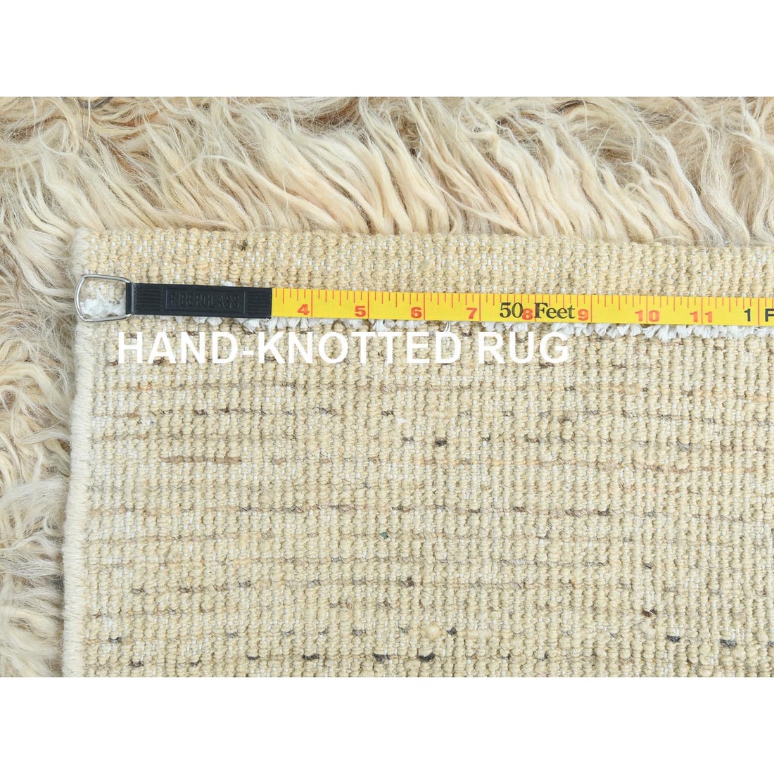 Beige, Shag Flokati Greek Style, Undyed Natural Wool Hand Knotted Rug - 7