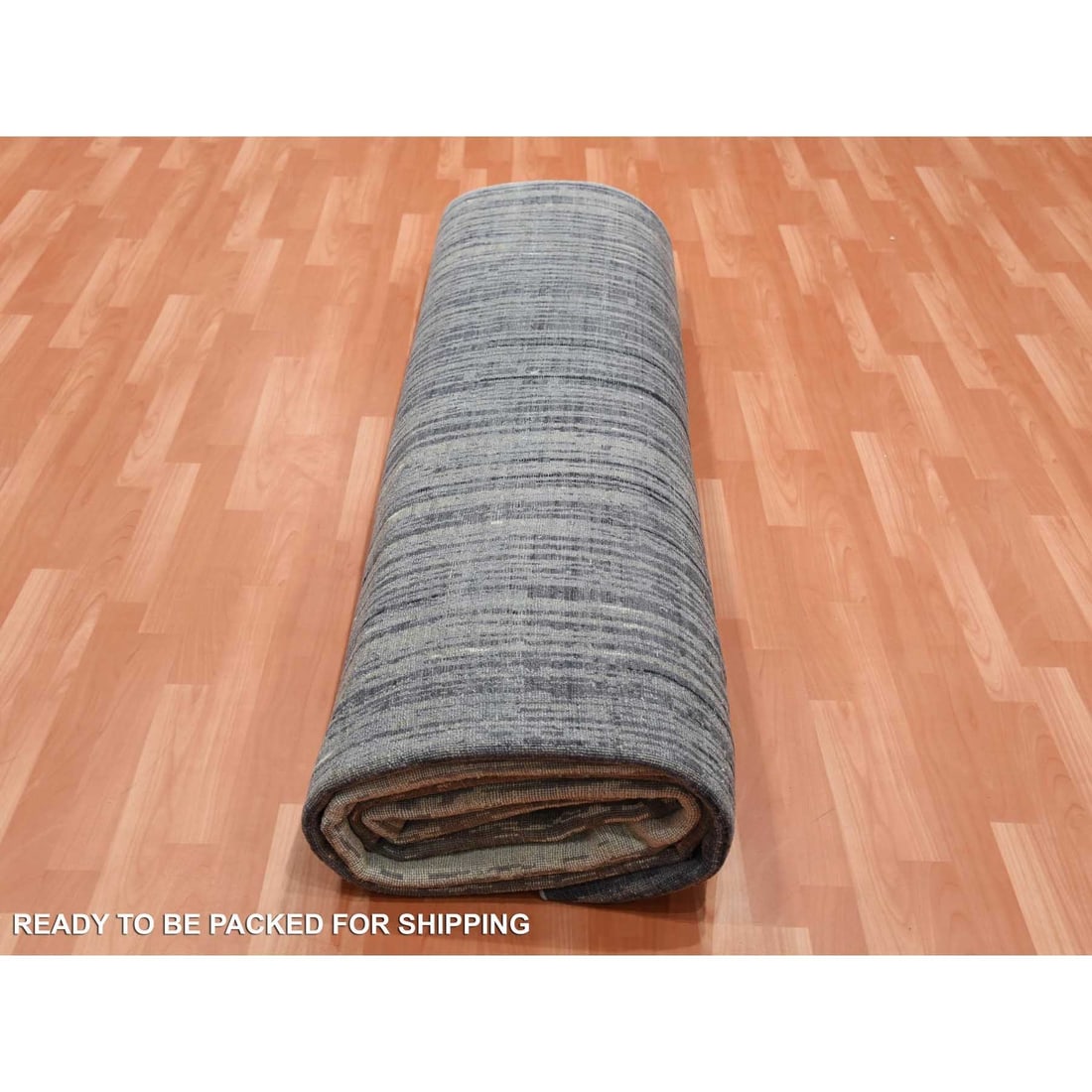 Gray, Modern Ombre Design, Pure Wool Hand Knotted Oversized Rug - 10