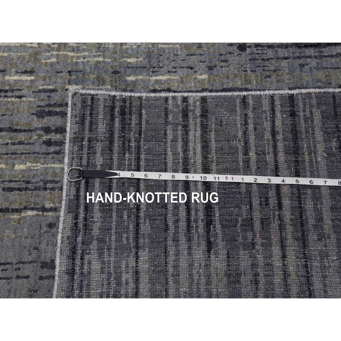 Gray, Modern Ombre Design, Pure Wool Hand Knotted Oversized Rug - 12