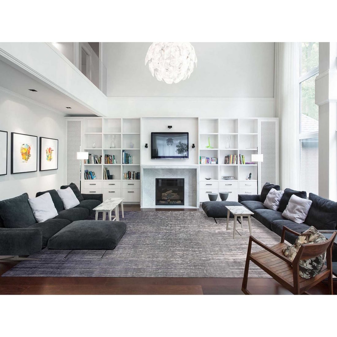 Gray, Modern Ombre Design, Pure Wool Hand Knotted Oversized Rug - 2