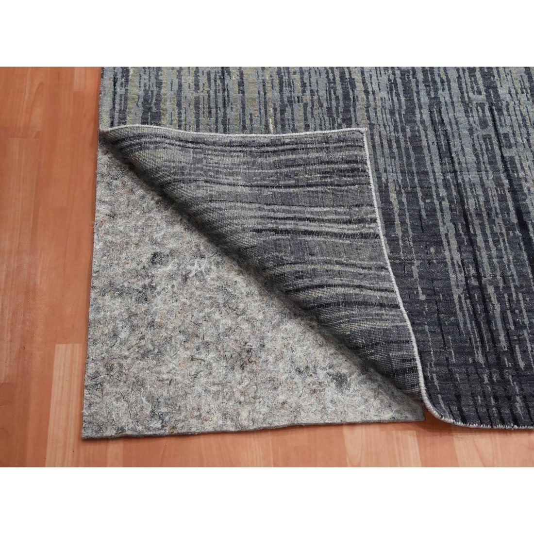 Gray, Modern Ombre Design, Pure Wool Hand Knotted Oversized Rug - 5