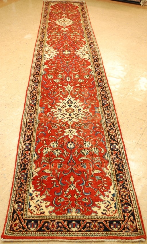 Persian SAROUK RUG 2'7" x 14'10": Title: Persian SAROUK RUG 2'7" x 14'10" Description:OLD HIGHLY DETAILED DESIGN Persian -SAROUK RUNNER ORIENTAL RUG ......KORK WOOK...HIGH KPSI.......size is a unique 2'7" x 14'10" ...........Magnifice