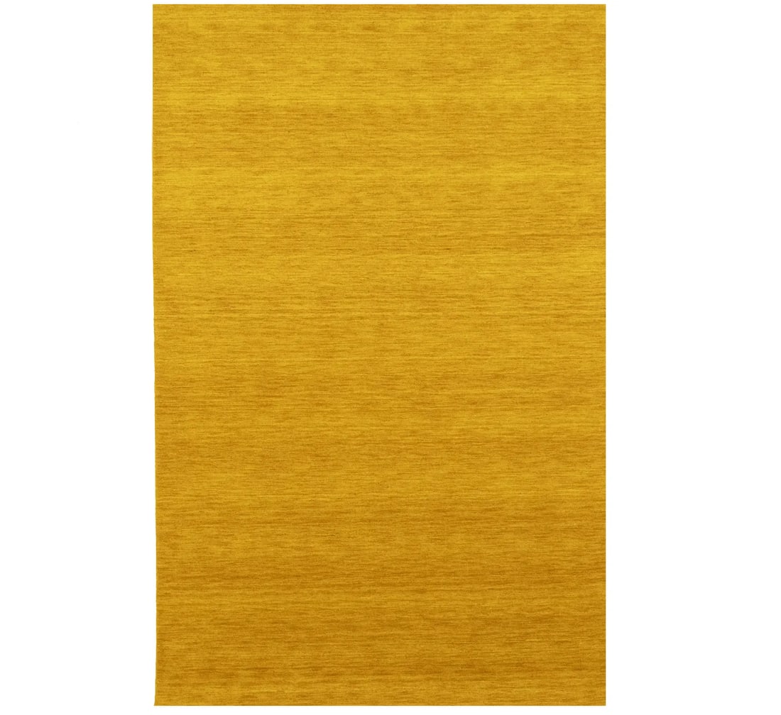 Marigold Modern Solid 5X8 Gabbeh Oriental Rug: Title: Marigold Modern Solid 5X8 Gabbeh Oriental Rug Description:This hand-loomed 5X8 Marigold Oriental rug from India is characterized by a robust modern design and a rich Marigold color. It is made