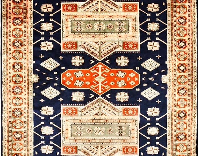 Hand Knotted Jaldar Navy Wool Geometric Oriental Area Rug 8'3" x 11'5" - 3