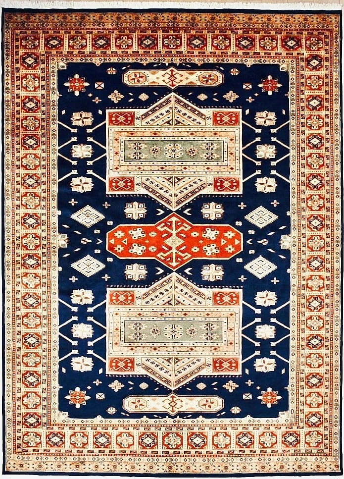 Hand Knotted Jaldar Navy Wool Geometric Oriental Area Rug 8'3" x 11'5" - 6