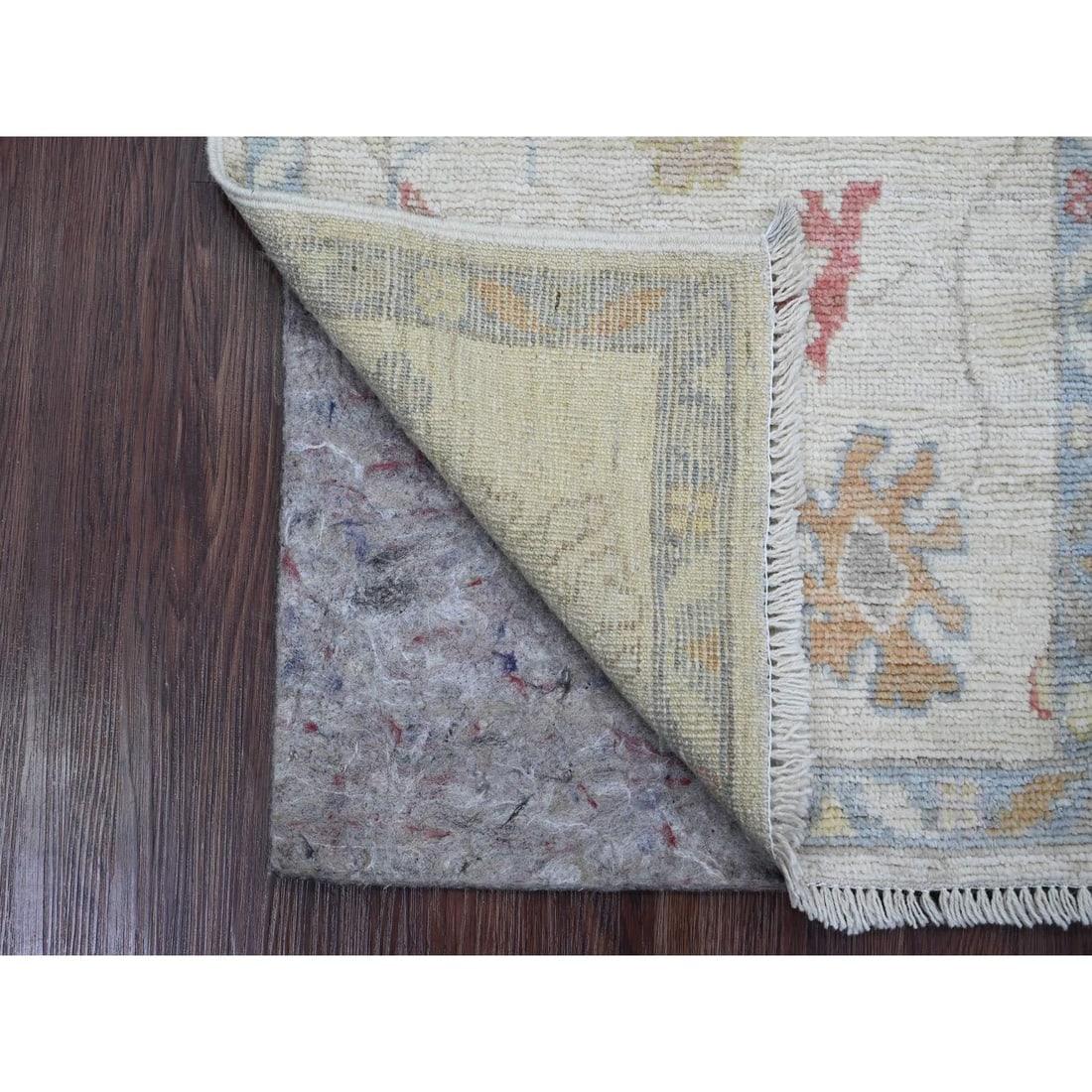 White Afghan Angora Oushak Floral Pattern Hand Knotted Wool Mat Rug - 2