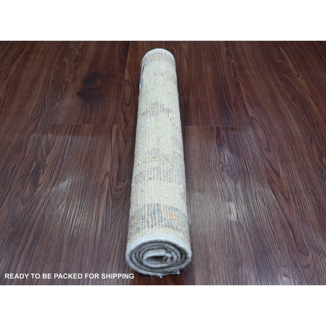 White Afghan Angora Oushak Floral Pattern Hand Knotted Wool Mat Rug - 4