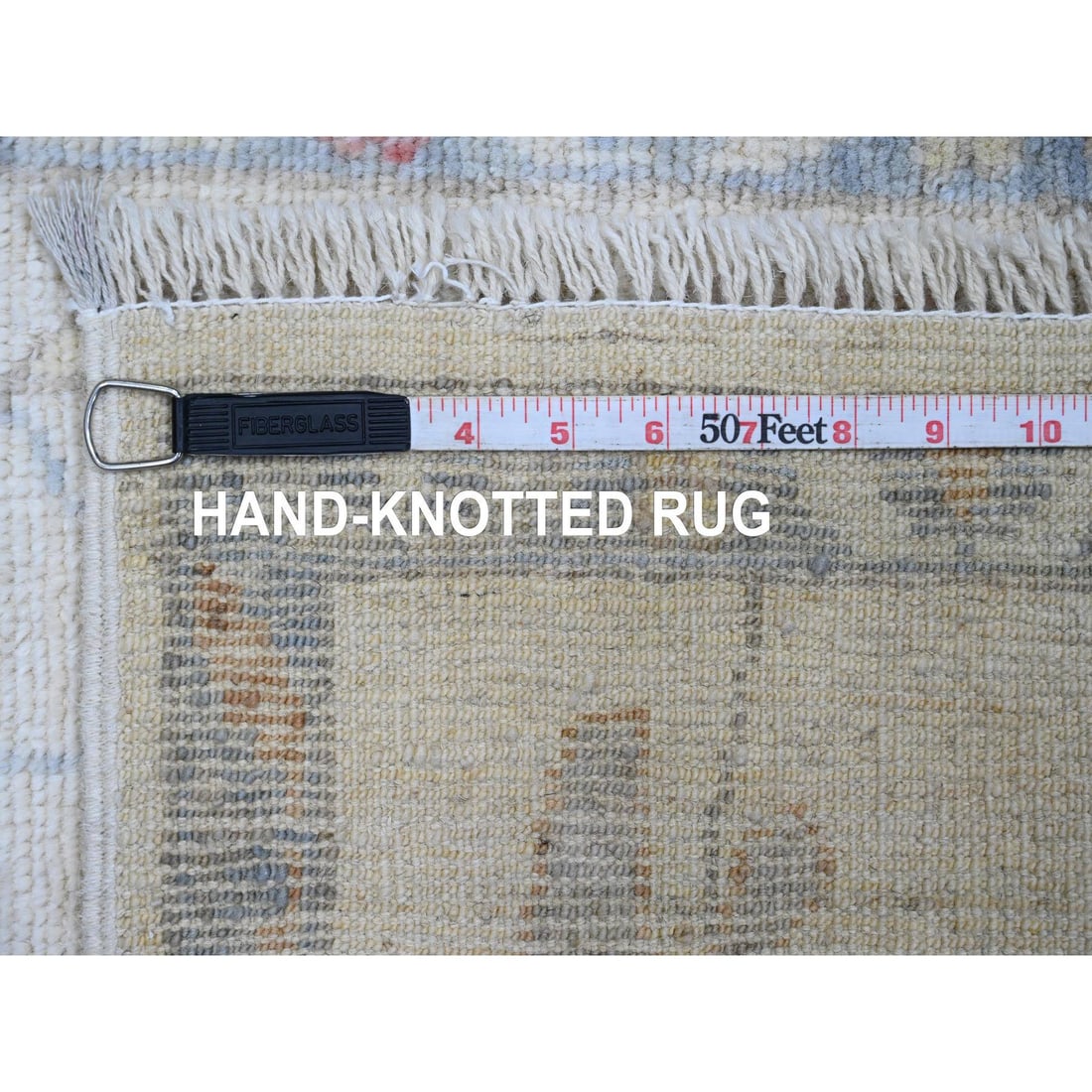 White Afghan Angora Oushak Floral Pattern Hand Knotted Wool Mat Rug - 6