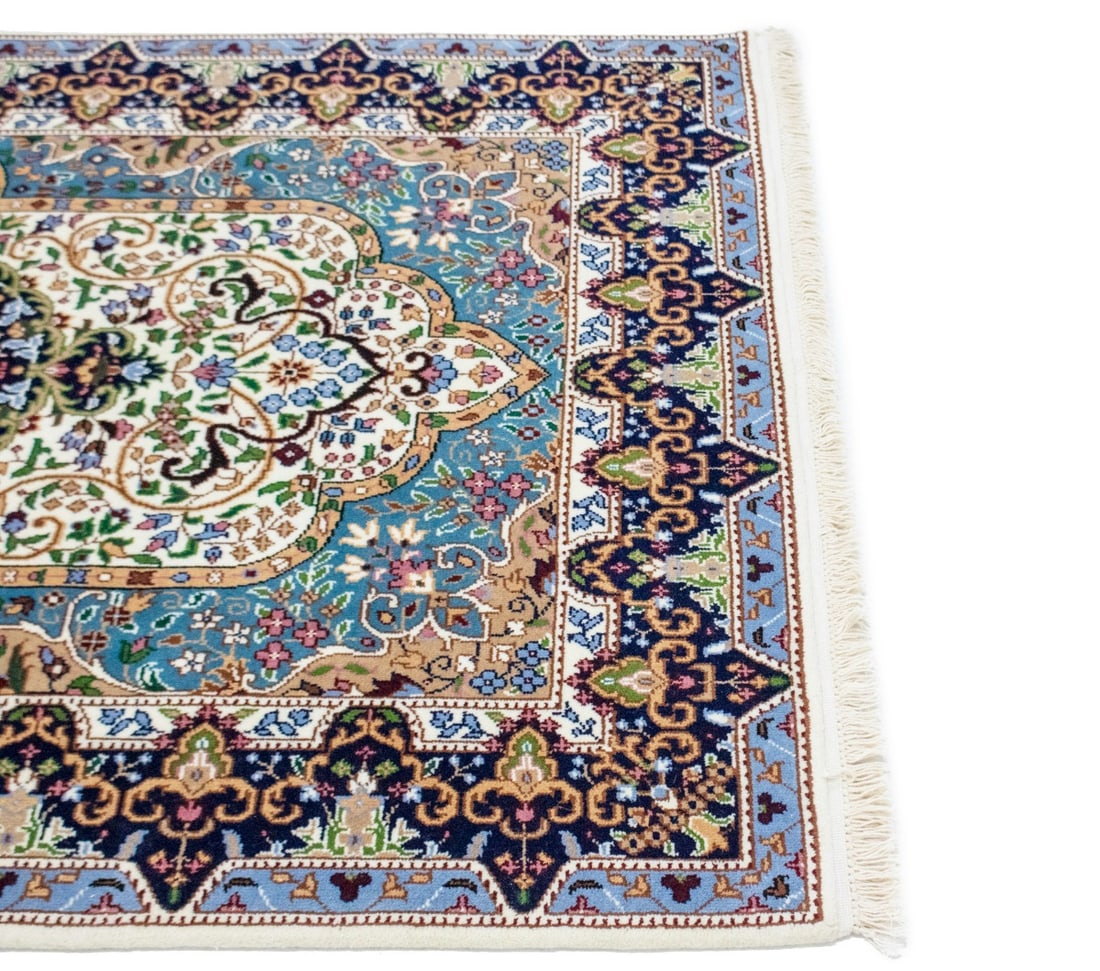 Cream Floral Kirman 4X6 Oriental Rug - 13