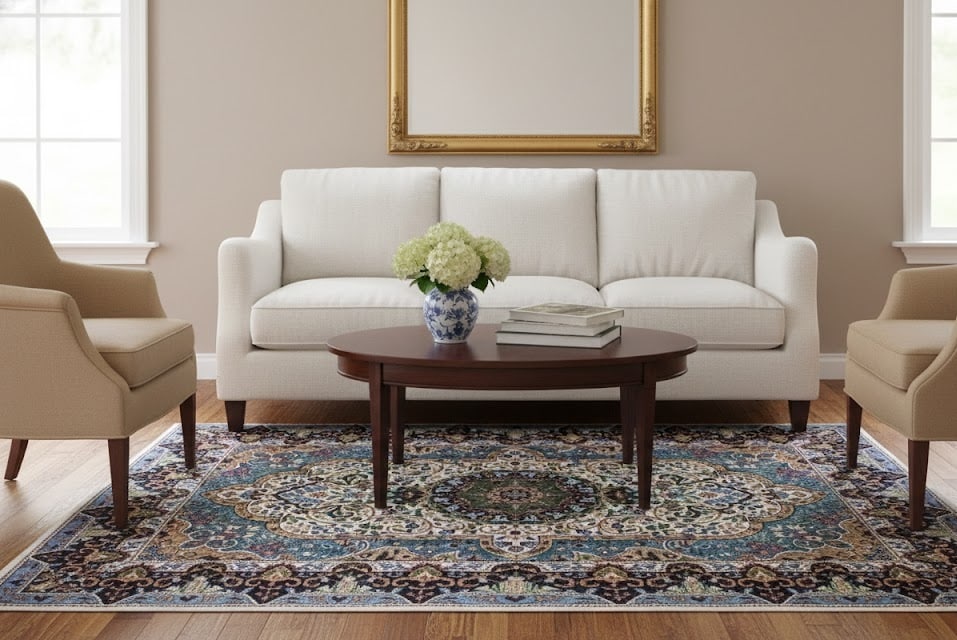 Cream Floral Kirman 4X6 Oriental Rug - 2